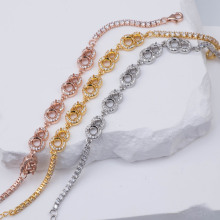 S925纯银圆形女款手链空托时尚新款可镶嵌玉石绿松蜜蜡厂家直销