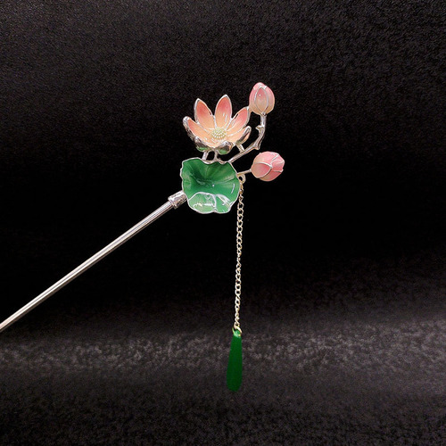 New Chinese style lotus lotus root tassel hairpin for women, ancient style, versatile oil hairpin, retro Hanfu cheongsam accessories, headdress