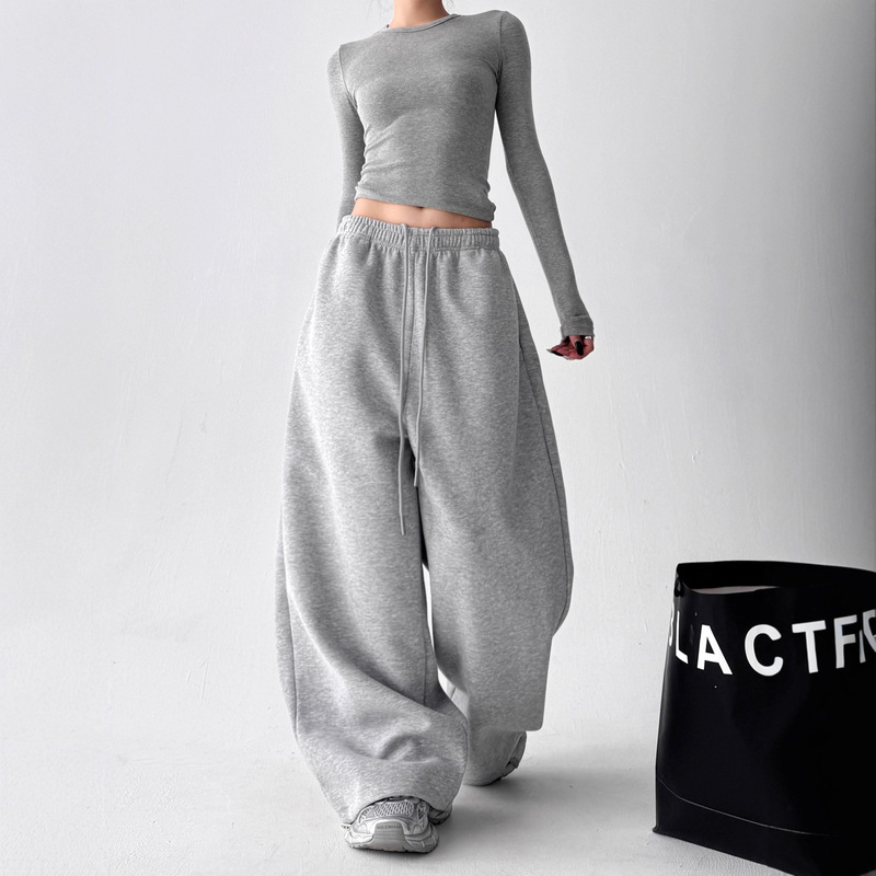 Fashion Classic Sports Sweatpants for Women 2025 New High-Waisted Slimming Loose Casual Pants Straight Wide-Leg Long Trousers