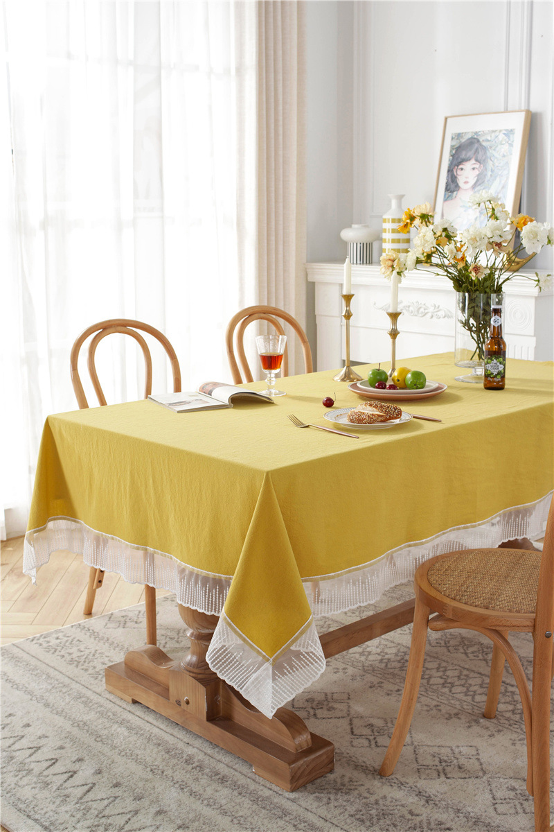 Romantic Solid Colour Washed Cotton Lace Tablecloth For Dining_voghion.com