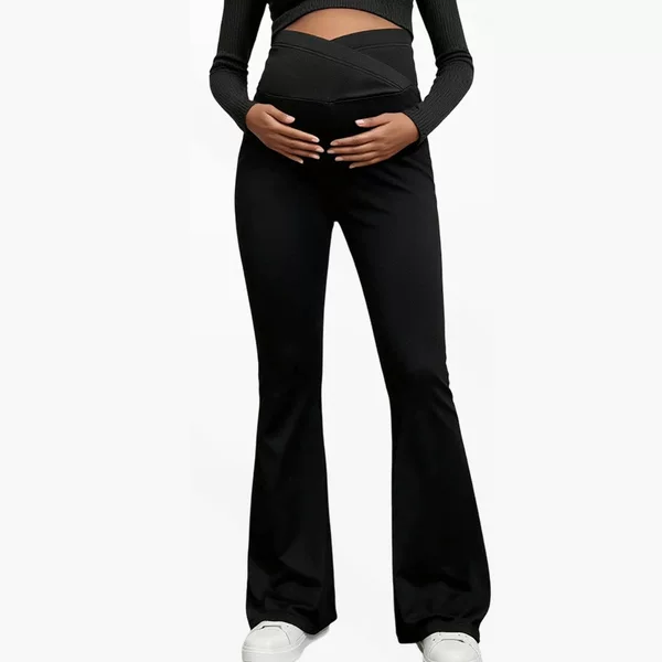 7071 European and American Cross-Border Maternity Flared Pants with Cross Belly Support, Spring and Autumn Style, Amazon Casual High-Waisted Long Pants for Outdoor Wear