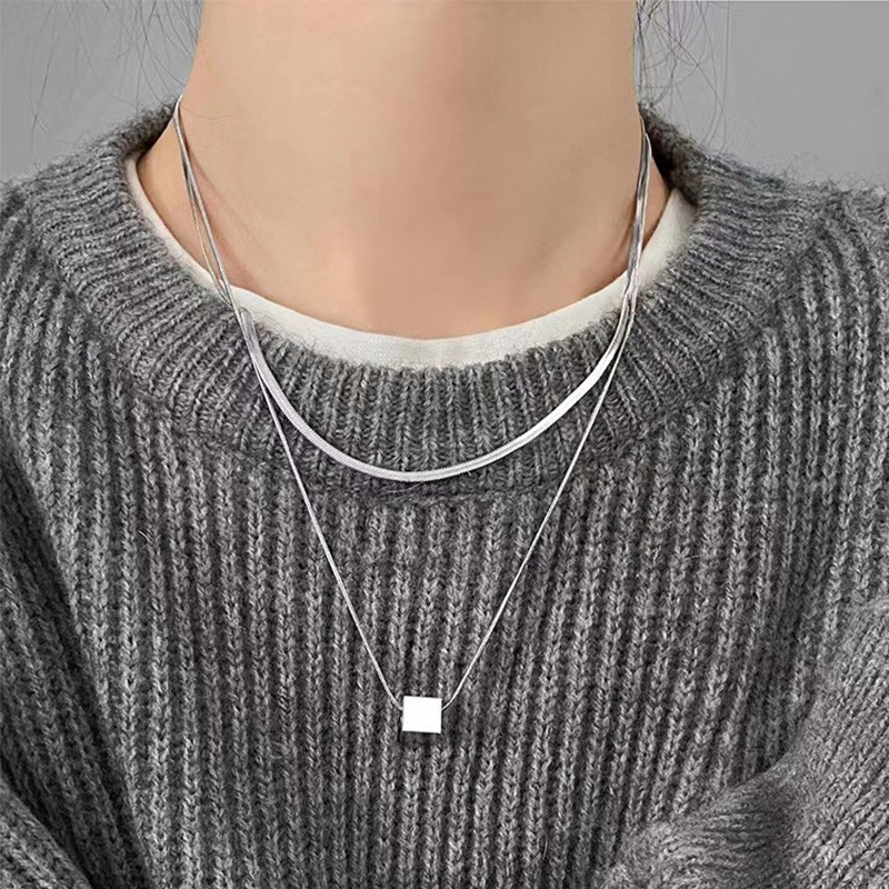 Minimalistische Doppellagige Quadrat-halskette Für Damen Herren_voghion.com