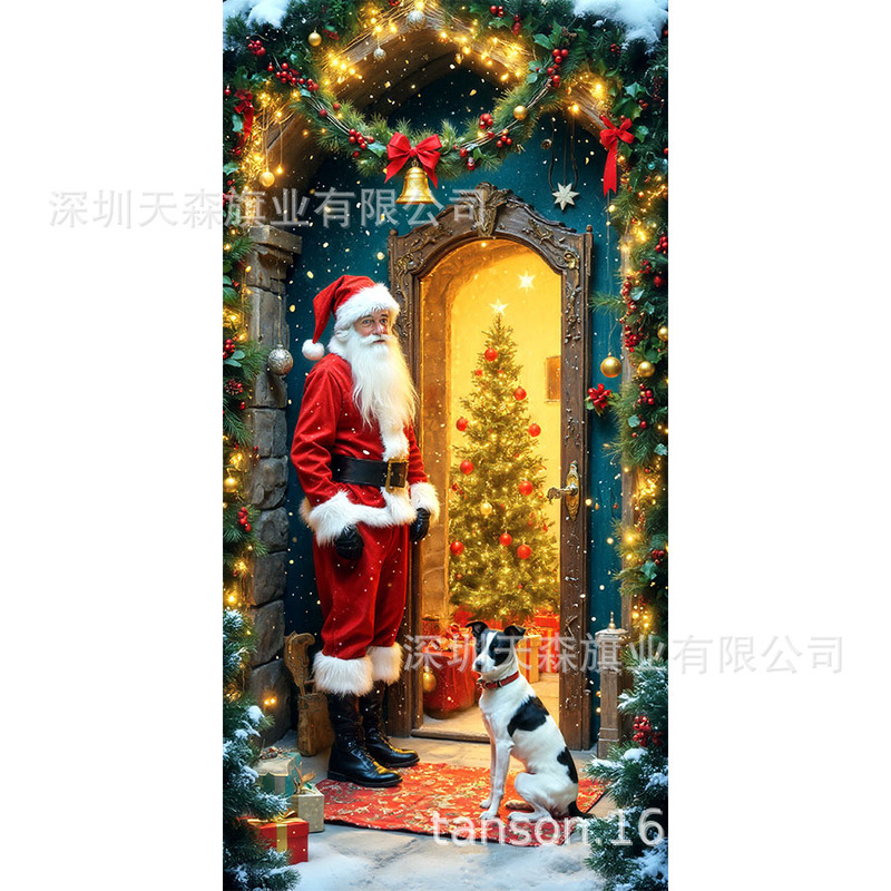 跨境新款热卖圣诞节门帘圣诞老人门盖节日装饰旗帜户外拍照背景布|undefined