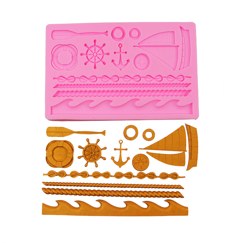 Océano viento onda velero chocolate molde de silicona ancla brújula fondant pastel molde diy epoxi