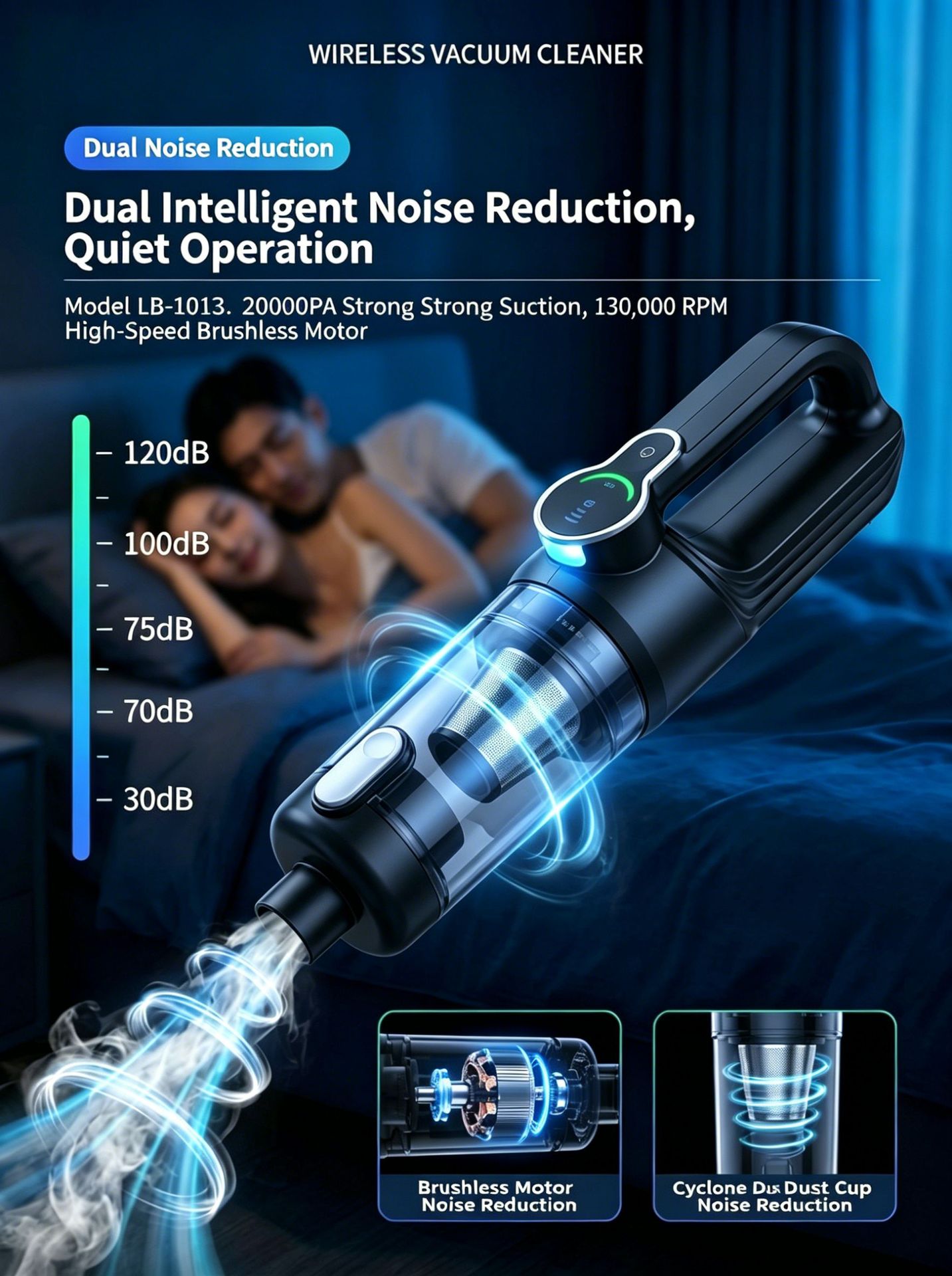 Car Vacuum Cleaner Car Wireless Charging Car Home Handheld 120W High Power Suction Wet and Dry Cross Border