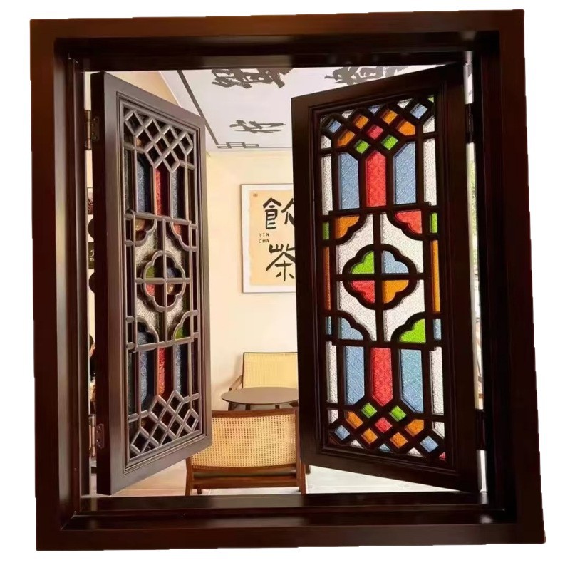 Chinese style tea house courtyard, retro Manchu windows, solid wood Lingnan Xiguan, new Chinese styl