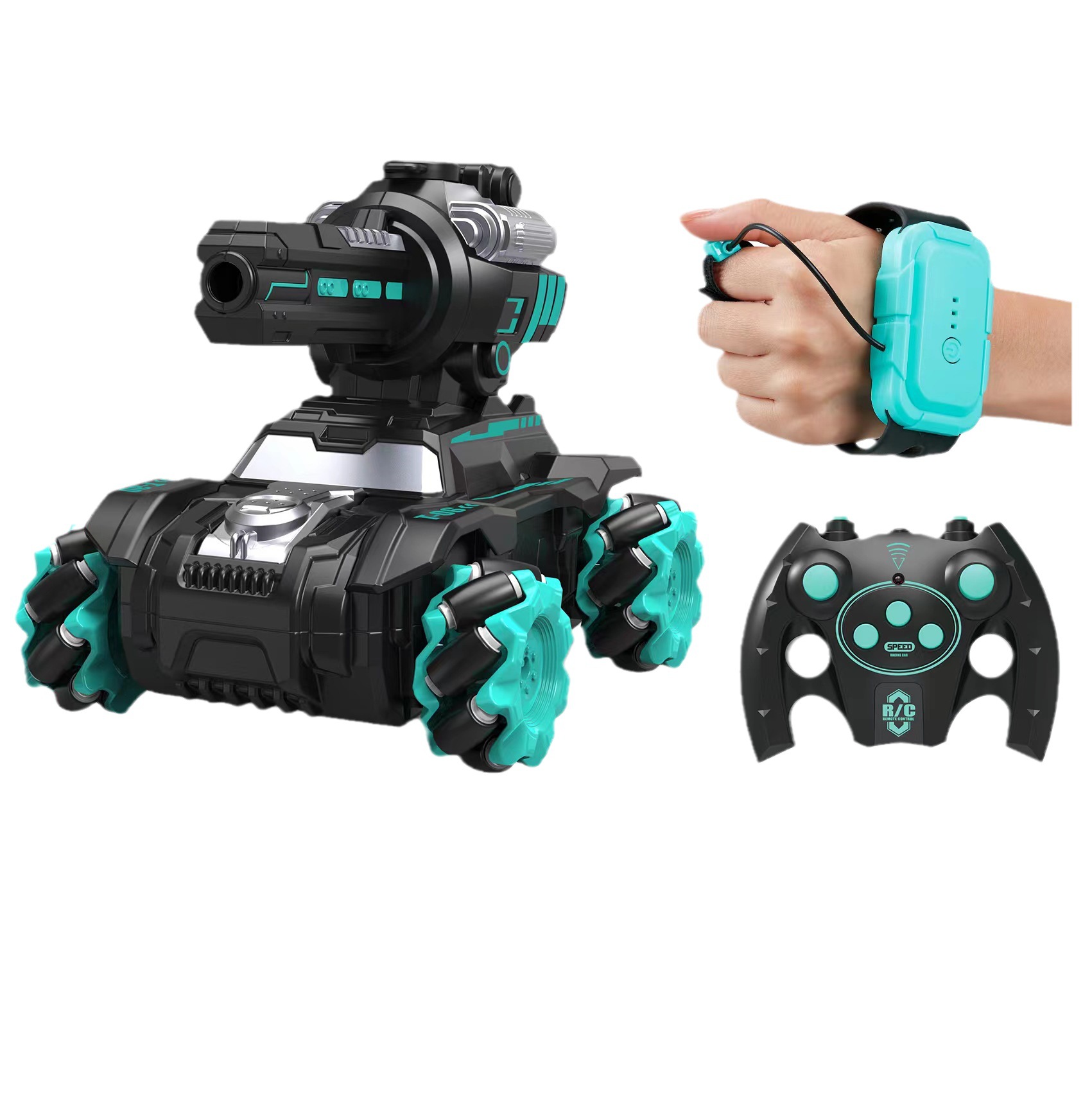 El Sensor de gesto de juguete de coche de control remoto transfronterizo puede lanzar una bomba de agua Gatlin Tanque de batalla giratorio de 360 °