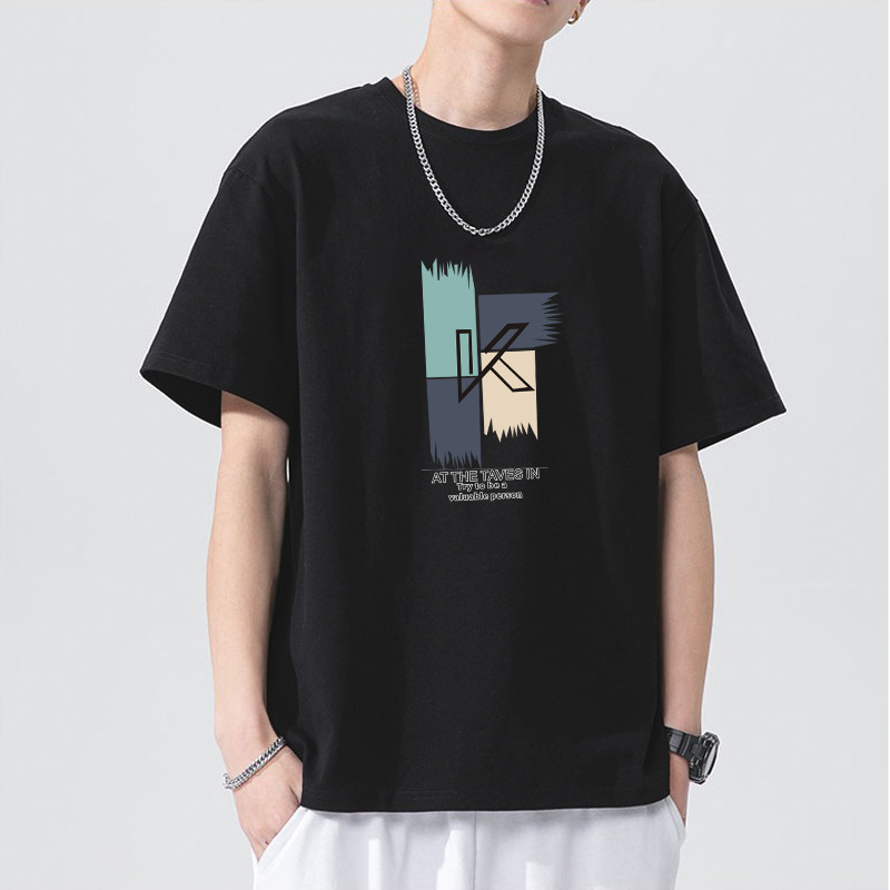 Camiseta de manga corta de los hombres de algodón de manga corta pie 230G pesada suelta marca de moda verano cuello redondo Camiseta de los hombres