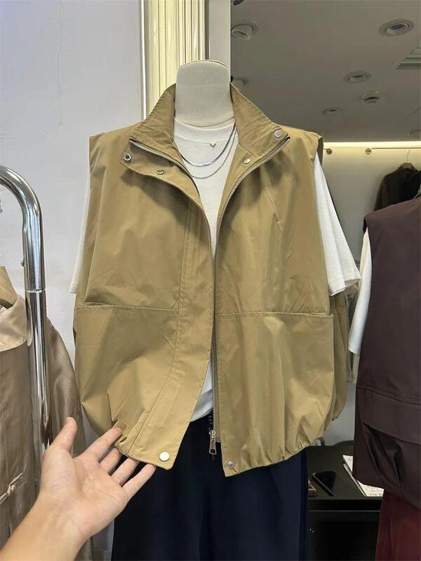 欧货大码女装300斤纯色立领显瘦马甲女2025秋季百搭工装上衣马夹|undefined