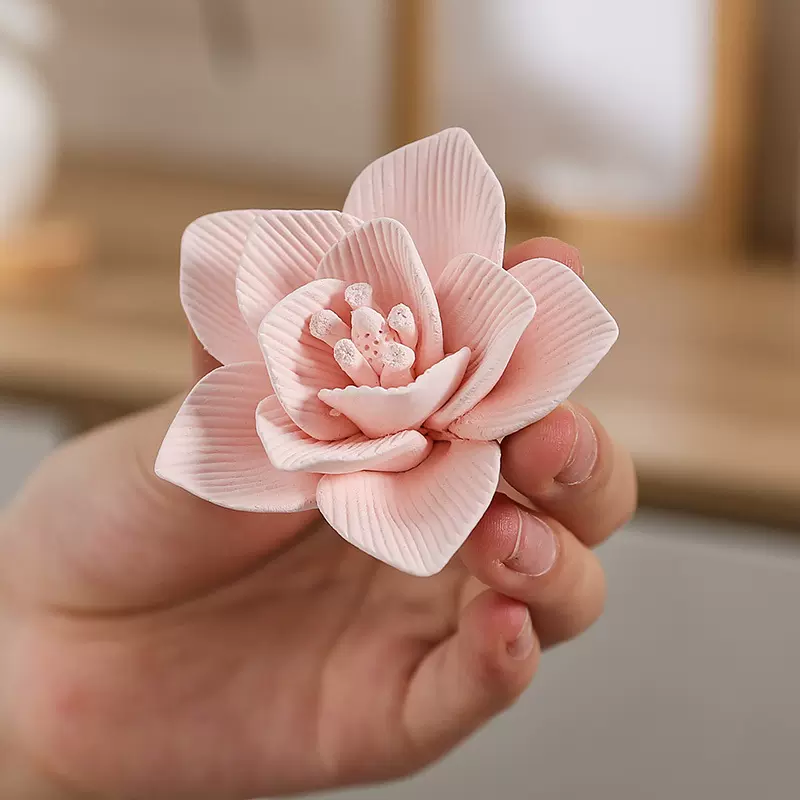 陶瓷手捏陶瓷花摆件家居饰品手工瓷花客厅茶室桌面装饰花朵工艺品