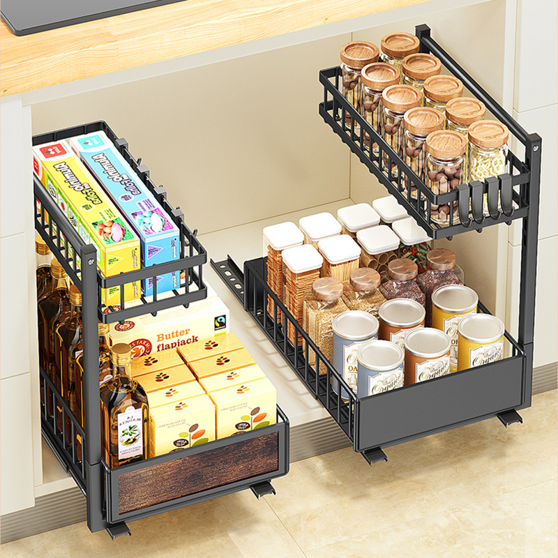 Estante de la cocina riel deslizante de múltiples capas de almacenamiento rack condimento rack multifunción gabinete cajón rack fregadero de almacenamiento rack
