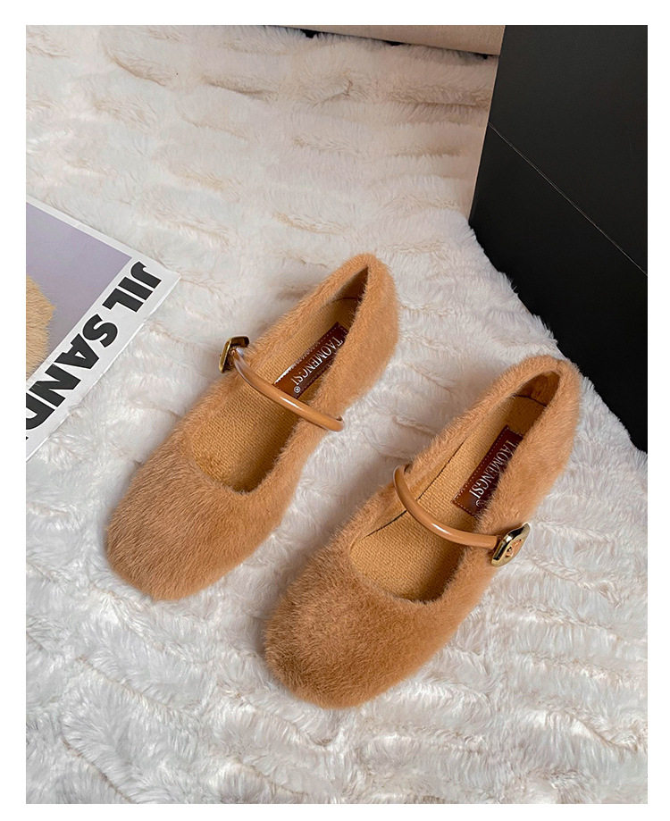 Giày Mary Jane nữ kiểu ballet một dây, gót vừa 3–6 cm, mũi tròn, tăng chiều cao, phủ nhung — Màu nâu đậm, Màu trà sữa, Màu trắng sữa chi tiết 35