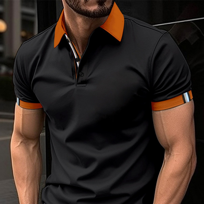 2025 Spring Men's Button Polo Shirt Solid Color Short Sleeve Lasel T-Shirt Casual Fit Top Men's Wear