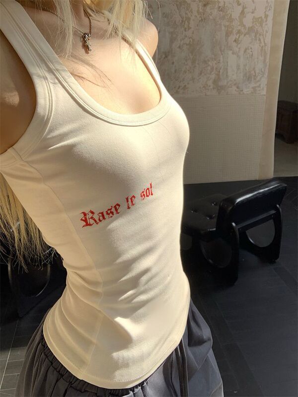 [210g 40 Count Pure Cotton] Letter Printed I-Shaped Vest Women's Slim Fit Top