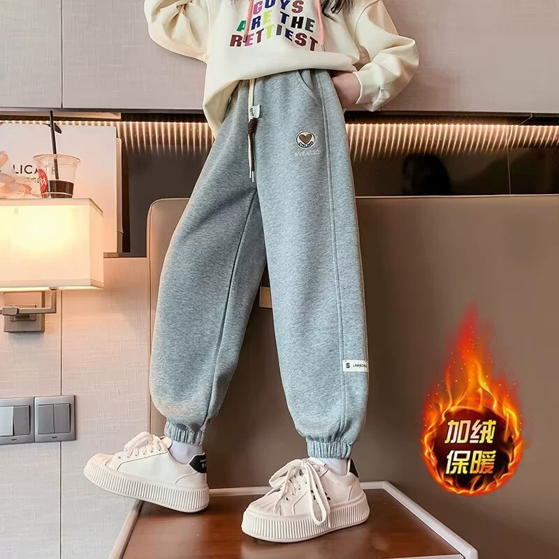 Для девочек плюшевые спортивные брюки осень-зима 2024 новые женские детские брюки зимние девочки повседневные брюки детские брюки