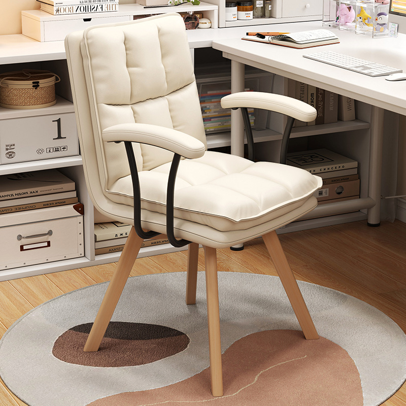 Solid Wood Swivel Desk Chair, Study Computer Chair, Upholstered Office Chair, Home Dressing Chair, Comfortable for Long Sitting, Study Chair