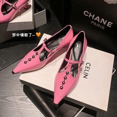 Du家系列~小性感細高跟單鞋2024春里外全皮尖頭一字帶淑女風女鞋