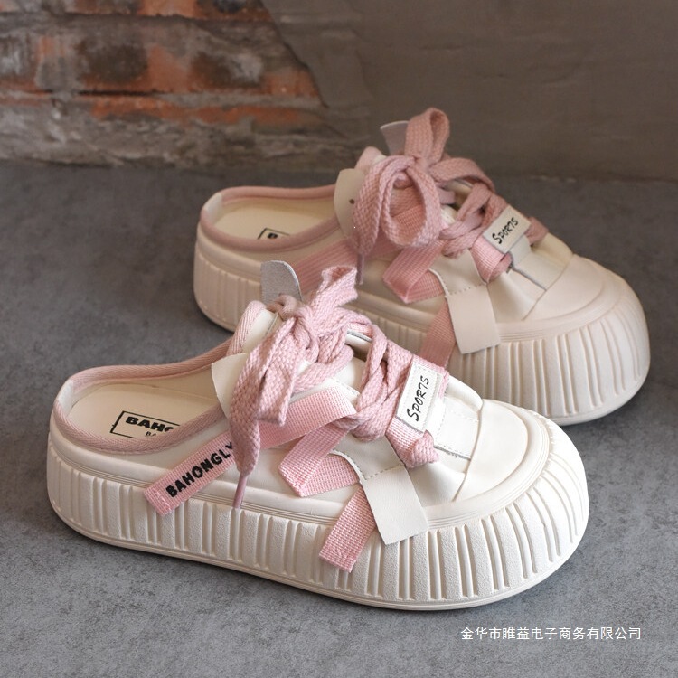 Korean Style Trendy Slip-On Shoes, Popular Lazy Shoes, White Sneakers for Women, Closed-Toe Half Slippers, Casual Height-Increasing Shoes, Direct Supply from the Manufacturer