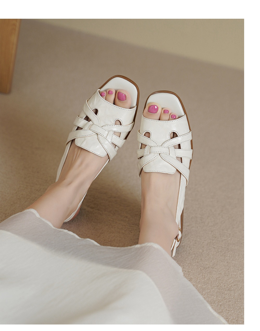 Sandal nữ hở mũi da cừu gót thô phong cách La Mã quai chữ T — đen chi tiết 4
