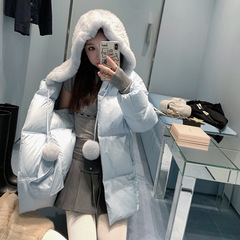 雷克斯獭兔毛皮草连帽 『雪球羽绒』90白鹅绒中长款羽绒服外套女