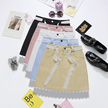 现货腰带款洗水棉A字裙甜美女装高腰蕾丝花边短裙多巴胺半裙9387