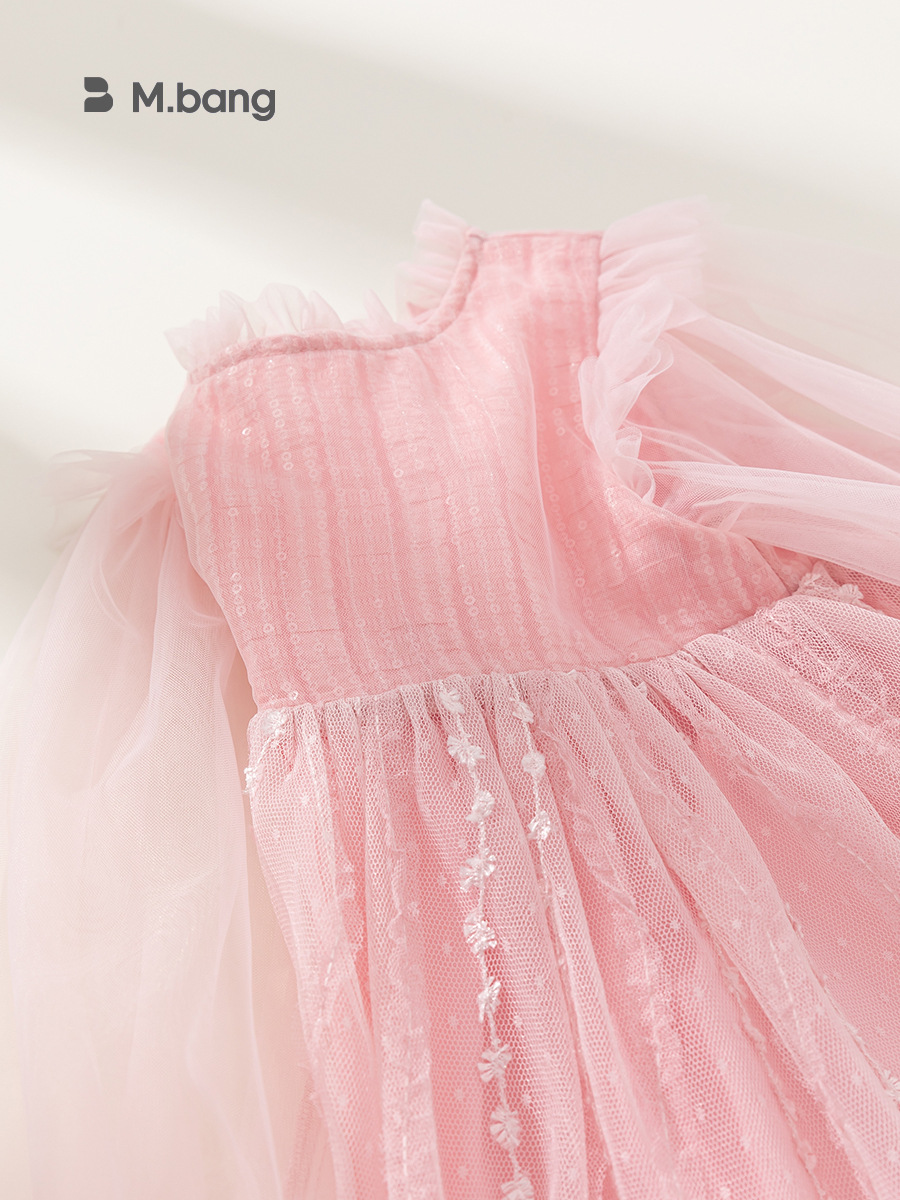 Yubao ropa infantil primavera y otoño ropa de niña coreana para niños manga larga red de ropa de bebé vestido de princesa rosa image 4