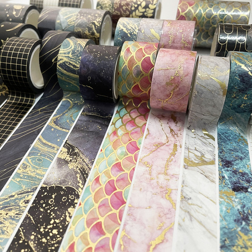 Hot stamping three rolls of plastic-sealed combination pocket tape, fashionable and versatile washi tape, pocket decoration DIY material 5 meters