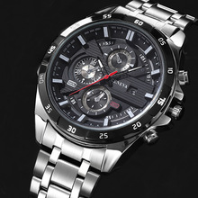 时尚奢华男士钢带石英表爆款日内瓦男性商务日历手表男