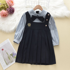 77106 College style girls suit 2023 spring and autumn new British style pleated skirt shirt children's dress