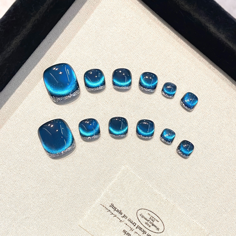 (Foot Nails) Deep Sea Bubble French Cat-Eye Style Handmade Wearable Nails (Foot Nails) Deep Sea Bubble French Cat-Eye Style Handmade Wearable Nails