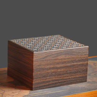 Wooden Black Walnut Storage Box with Begonia Flower Retro Glass Lid Jewelry Box Flip-Top One Pot 2 Cups