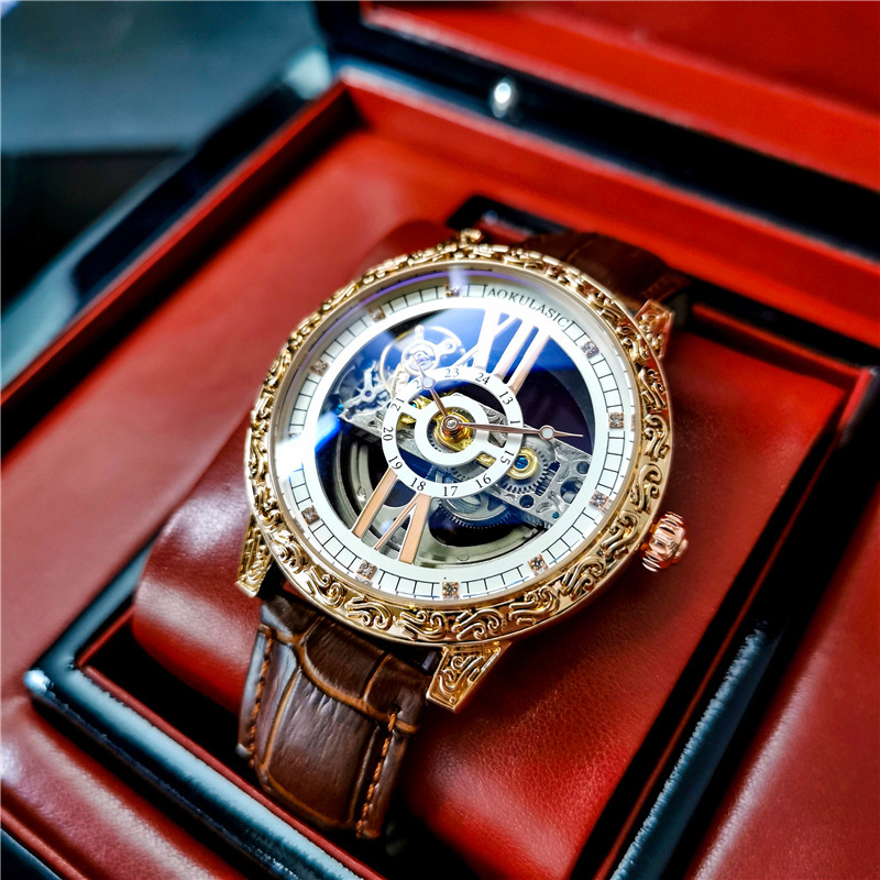 Ogulas AOKULASIC reloj mecánico automático para hombre reloj de doble cara hueco tallado impreso 2120 Star Yao
