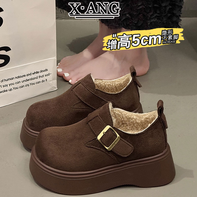 Genuine Leather All-Inclusive Thick-Soled Birkenstock Shoes for Women, Fleece-Lined, Thickeneded Warm Snow Boots, Cotton Shoes, Lamb Fur Shoes, Loafers