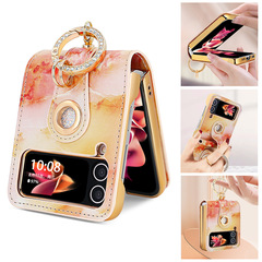 適用三星摺疊屏ZFlip4手機殼電鍍指環殼膜一體Zflip3手機保護套