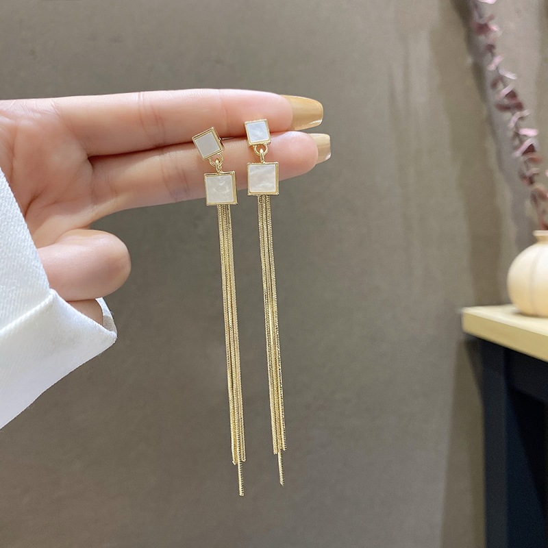 new square long tassel simple female metal earrings
