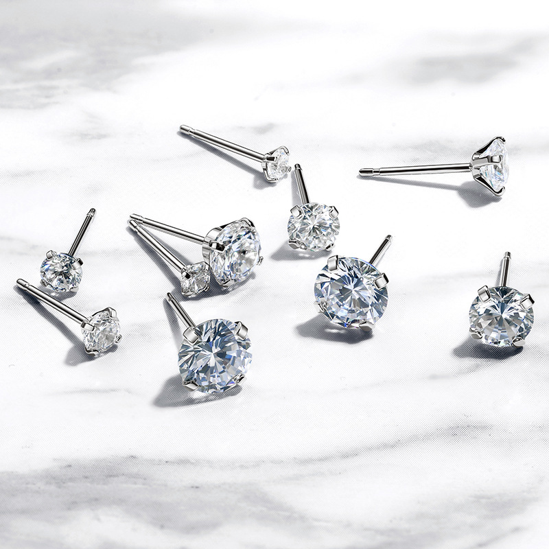 Simple Style Round Stainless Steel Inlay Zircon Ear Studs 1 Piece