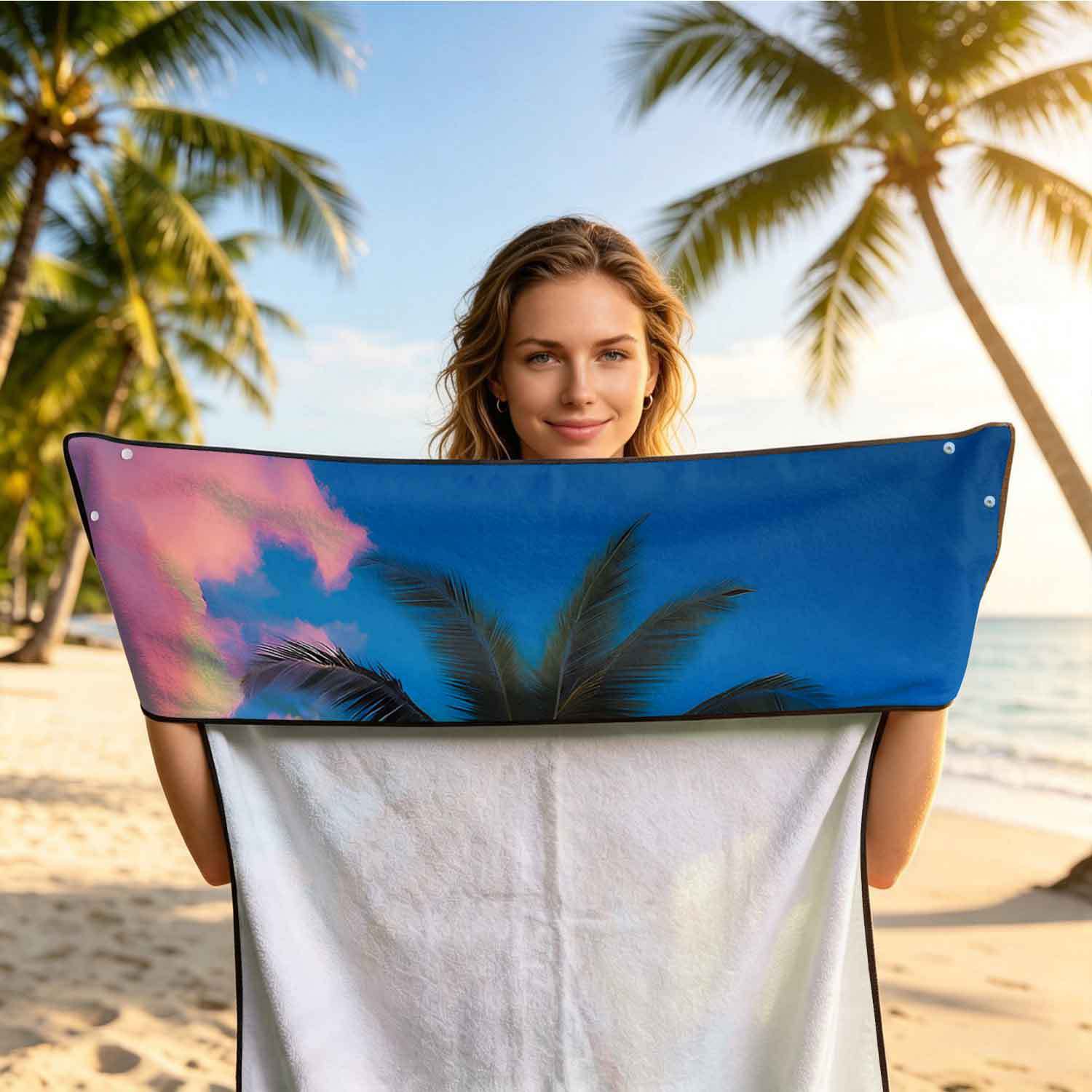 Printed bath towel and car seat cover 2-in-1, ultra-fine fiber outdoor beach and car dual-use universal seat cushion