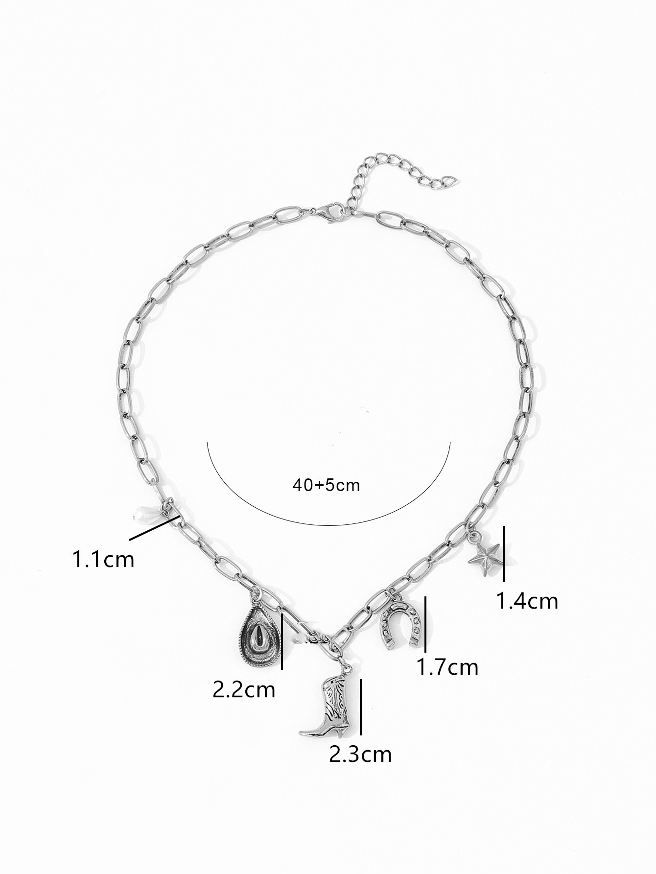 Imitation Pearl, Zinc Alloy Pendant Material Unisex Imitation Pearl Zinc Alloy Paperclip Chain U Shape Water Droplets Boots Multi Charms Necklace Imitation Pearl Jewelry