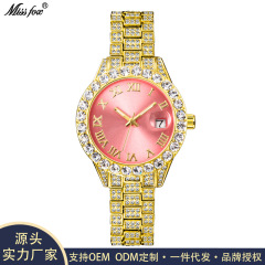 MISSFOX watch cross-border hot sale fashionable Roman full diamond calendar waterproof luminous women's watch