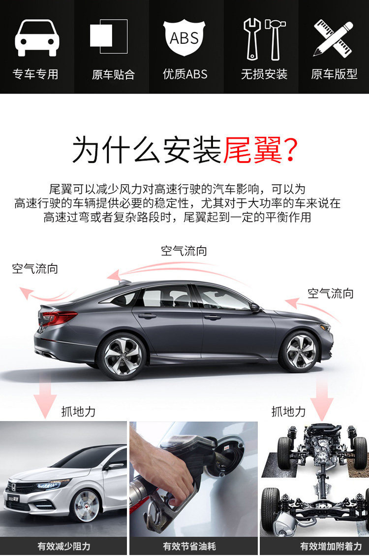 Suitable for Honda Eighth-Generation Civic Rear Wing, 8Th and 9.5Th Generation Civic, Civic Si Modified Fd2 Style High Spoiler