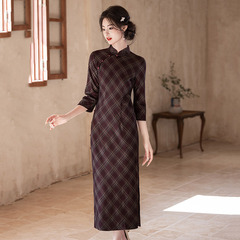 秋冬裝老上海八扣長款改良旗袍2025新款年輕款女民國風復古中長袖