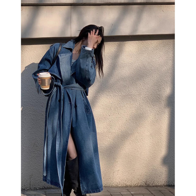 2025春の新型ゆるいレトロカジュアル長型高級感コート小衆カウボーイ風衣コート女|undefined