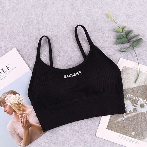 Outdoor Threaded Letter Striped Bralette with Padded Cup Bralette