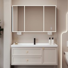 现代轻奢新款法式浴室柜组合陶瓷一体盆洗手脸盆洗漱台镜柜卫浴柜