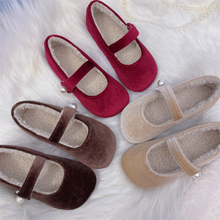 Furry Children's Shoes 2025 Autumn and Winter Sweet Girls' Soft-Soled Fashionable Princess Shoes Retro Velvet Little Girls' Velvet Flats