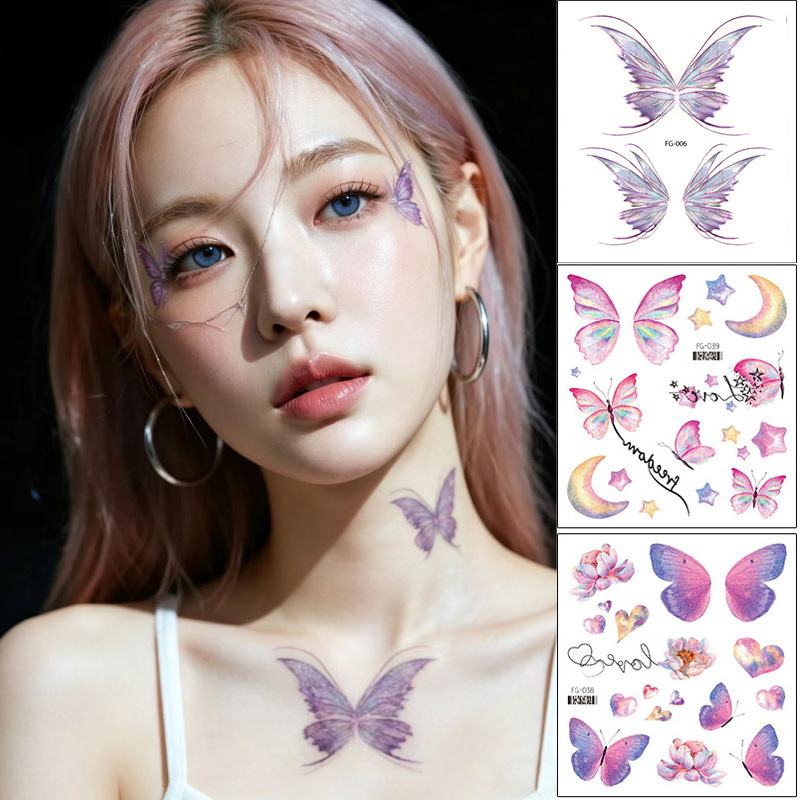 Tattoo Sticker Butterfly Angel Wings Glitter Waterproof Clavicle Eye Sticker Table Performance Face Sticker Makeup Eye Face Eye Makeup
