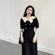 法式赫本风长裙子遮肉遮肚修身收腰气质小黑裙感黑色连衣裙女装