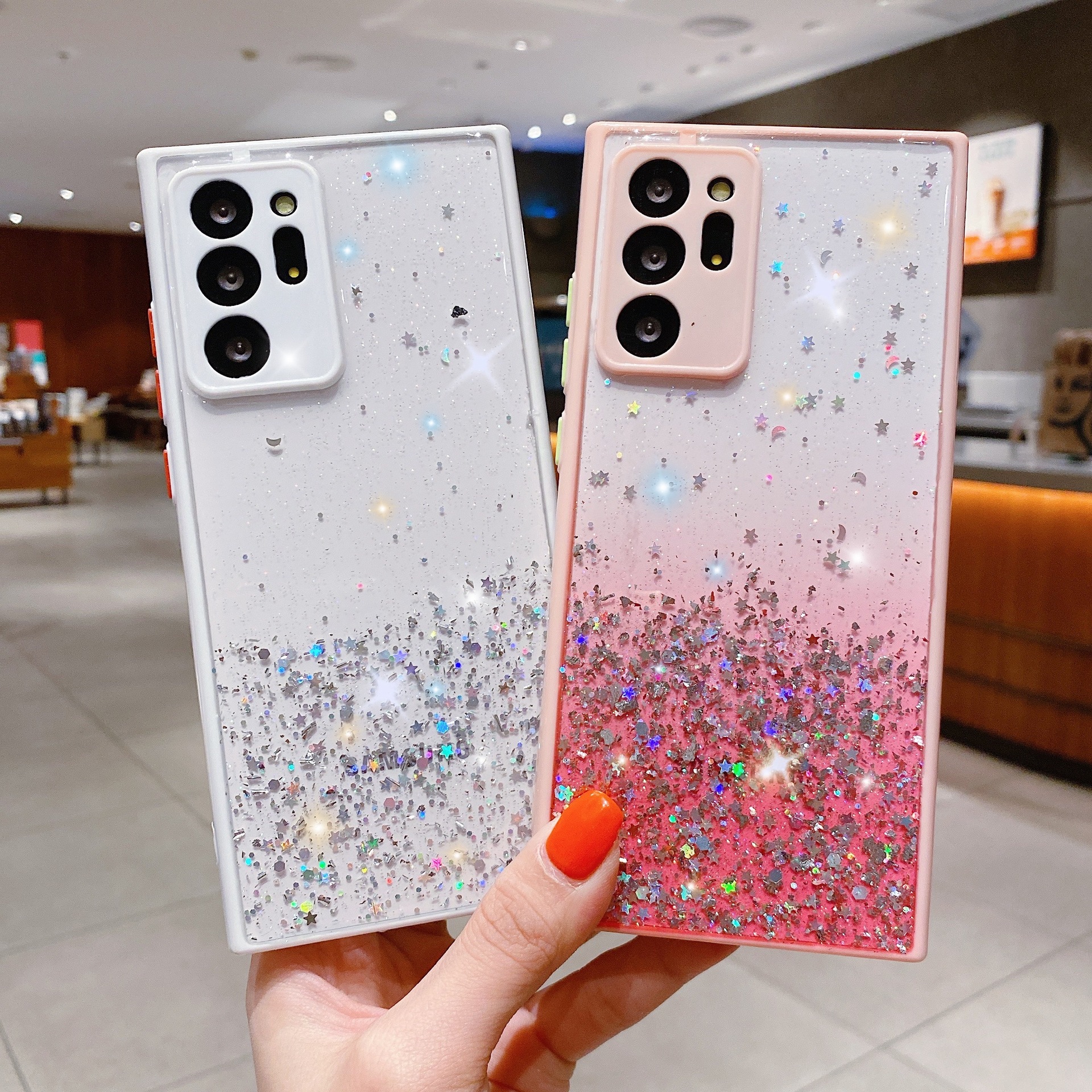 Candy colored glittering pink starry sky phone suitable for Samsung S23ULTRA silicone A72 5G soft edge protective case_voghion.com