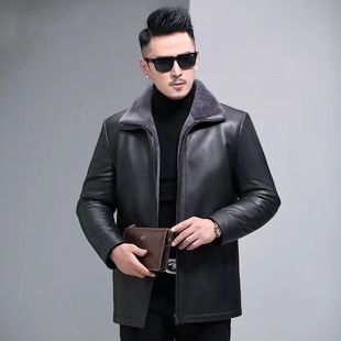 2022 autumn and winter new middle-aged men's leather jacket men's thick leather jacket dad casual lapel leather jacket men