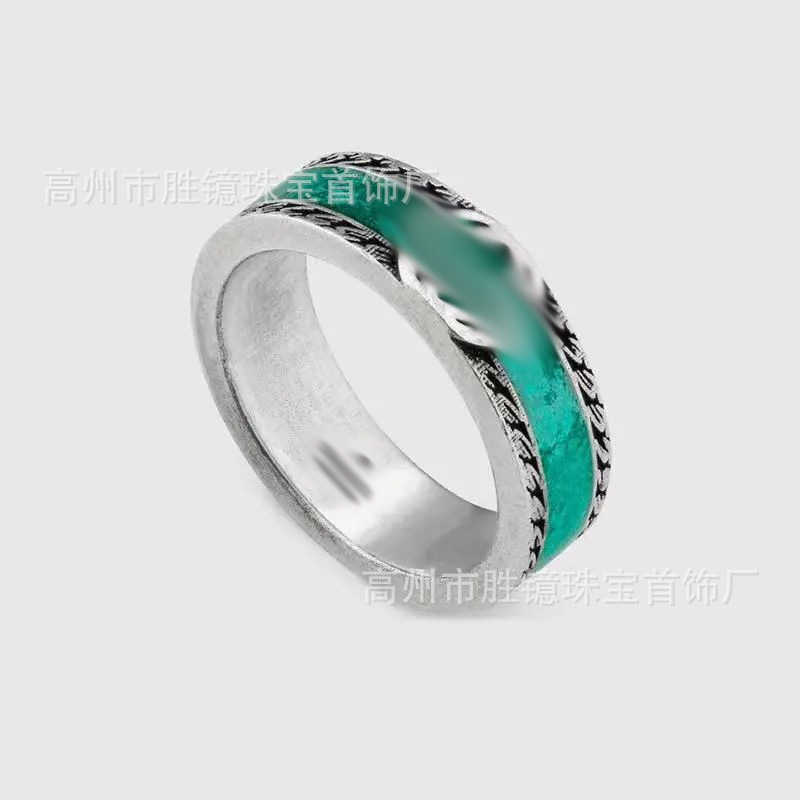 高バージョン Gujia リング Gucci レトロ オールド メンズ レディース リング カップル モデル ダブル G ストライプ エナメル 中空デイジー|undefined